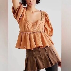 New! Free People Leave It To Me Golden Nugget Crop top Blouse Sz M